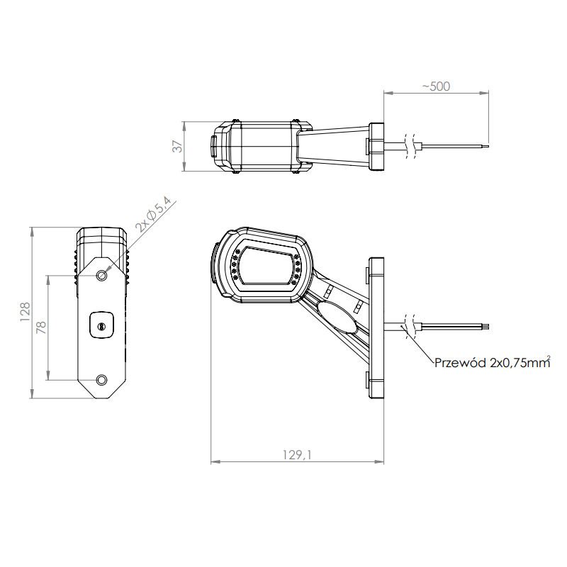 Lampa gabarit cu brat 129mm, LED, oblic 45 grade, dreapta - imagine 5