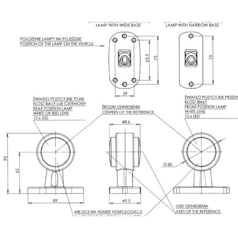 Lampa gabarit cu brat 95mm, LED, alb-rosie - imagine 4