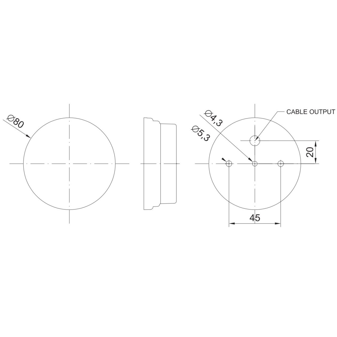 Lampa gabarit fi80, LED, rosie, 12-30V - imagine 5