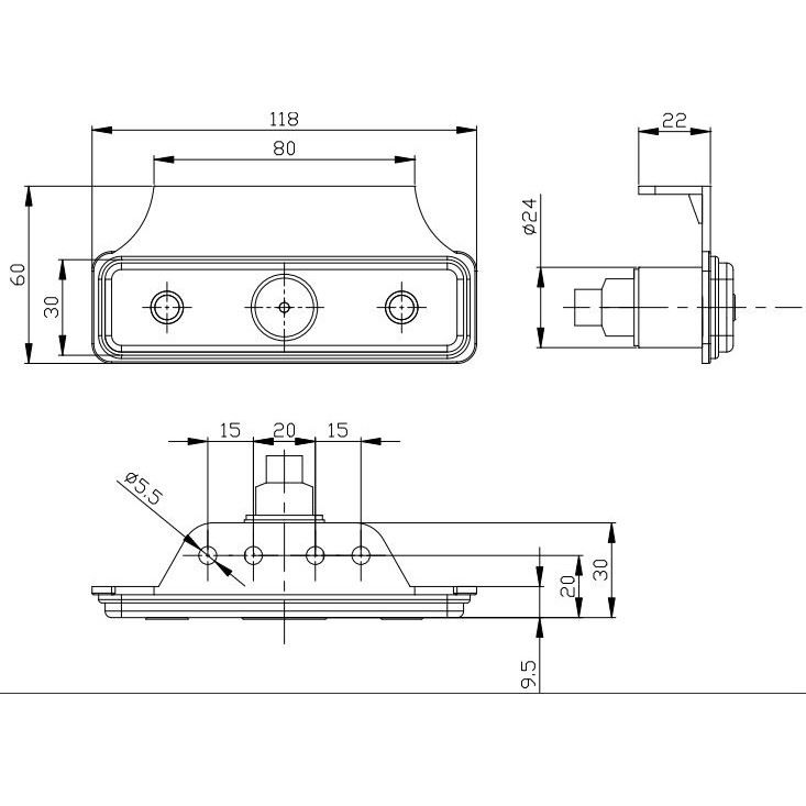 Lampa gabarit 102x36, LED rosie, cu talpa, 12-36V - imagine 5