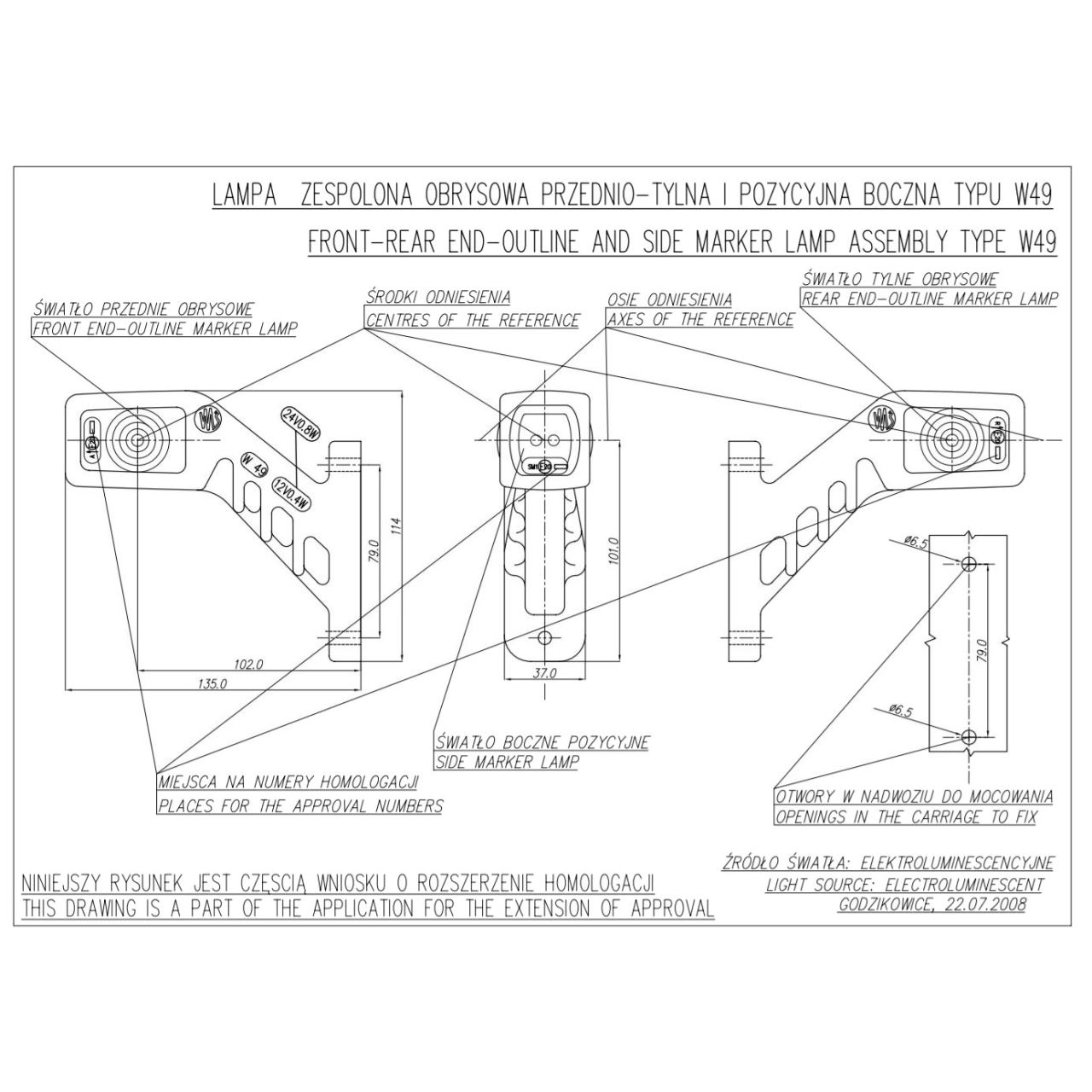 Lampa gabarit cu brat oblic 45°, 135mm, LED, stanga, 12-24V - imagine 3