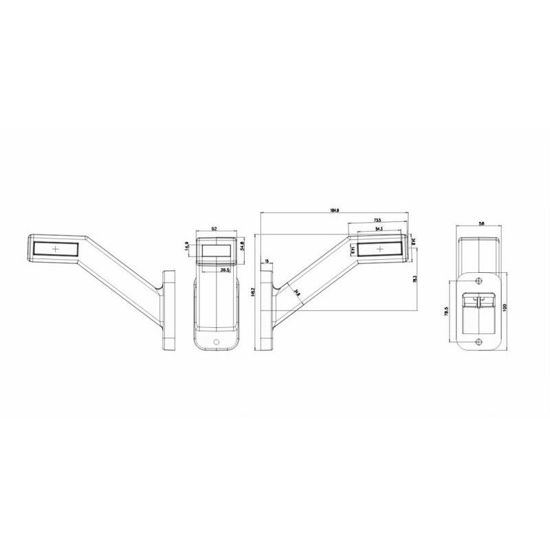 Lampa gabarit cu brat oblic 45°, 185mm, LED, 3 functii, stanga 12-24V - imagine 3