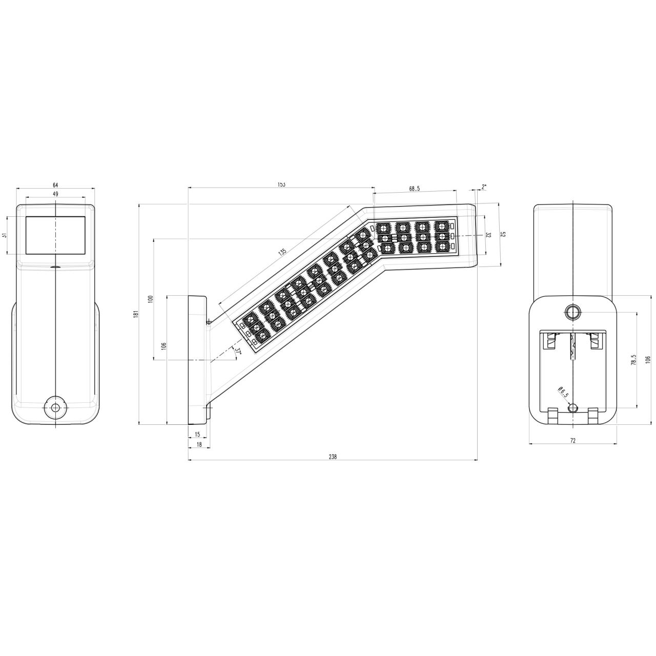 Lampa gabarit cu brat 185mm, cotit la 45° multifunctionala 6 functii, dreapta, LED - imagine 5