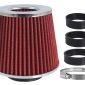 Filtru aer sport, rosu-crom, 3 adaptori, h15cm,Carmotion