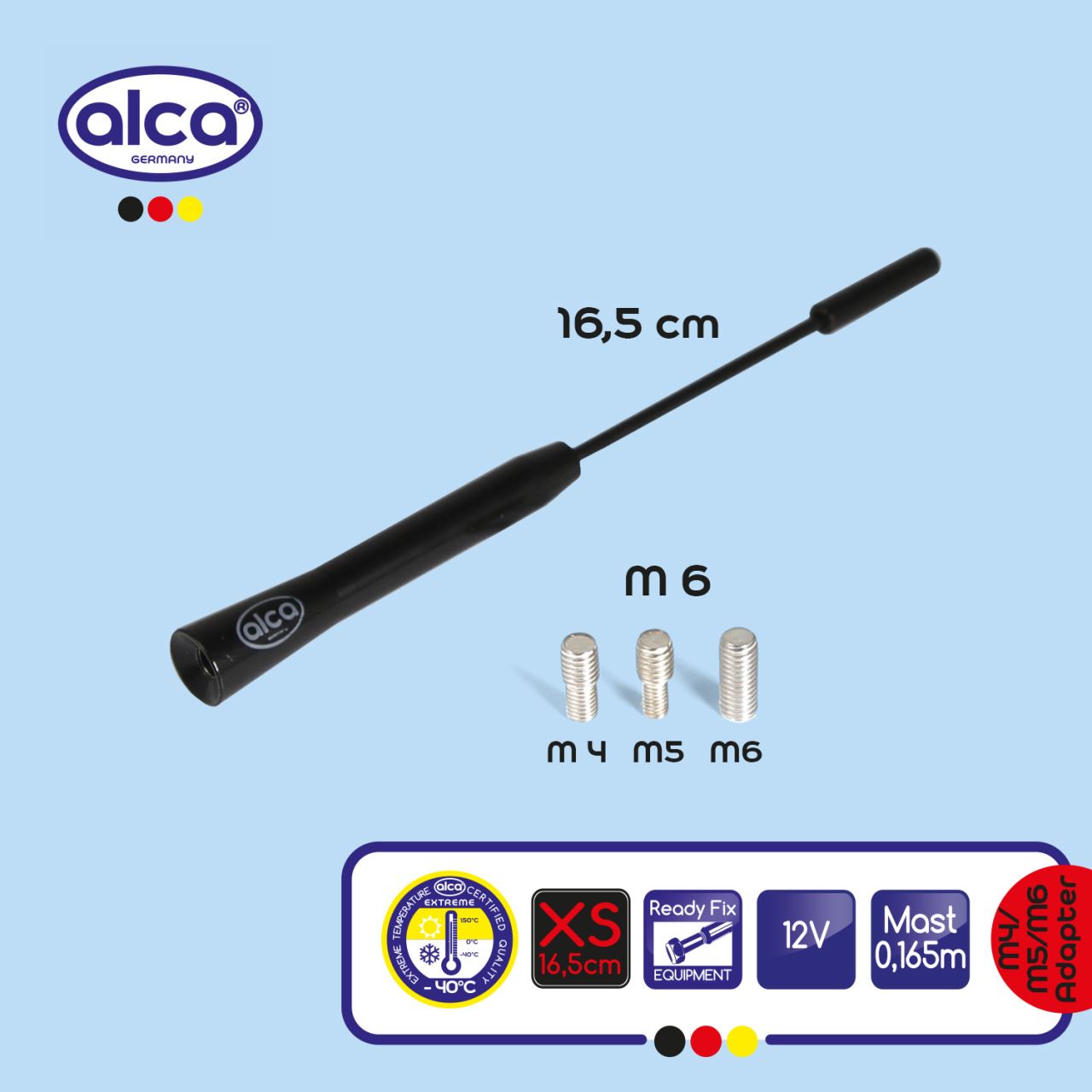 Antena tija 16cm, 3 adaptori, 4, 5, 6mm Premium Antenne XS Black , Alca - imagine 2