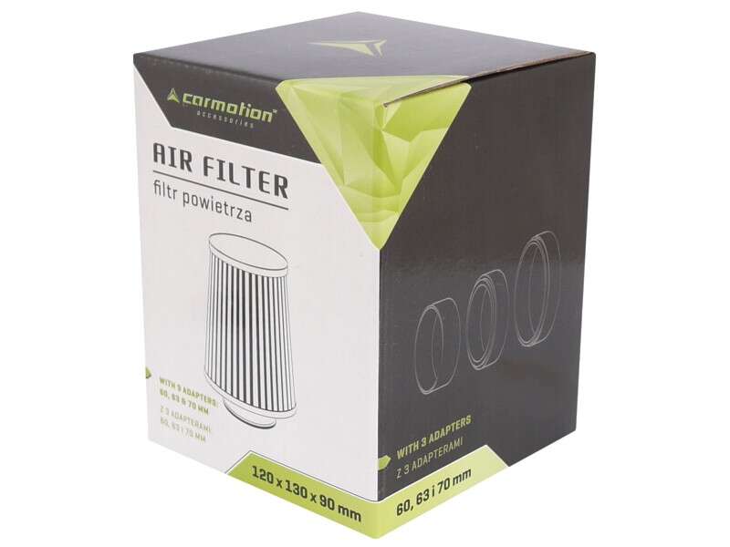 Filtru aer sport, negru-crom, 3 adaptori, h13cm,Carmotion - imagine 2
