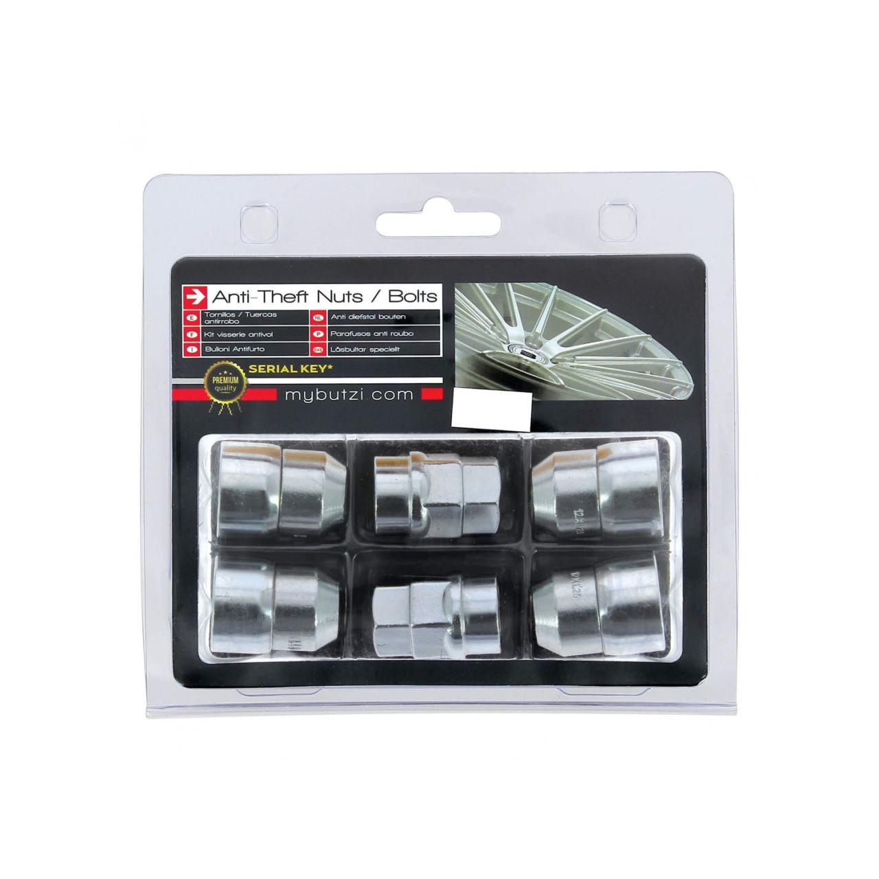 Set 4 piulite antifurt pentru prezoane Wheel Locks 14x1.5 xT19 conic, 2 chei,Butzi - imagine 2