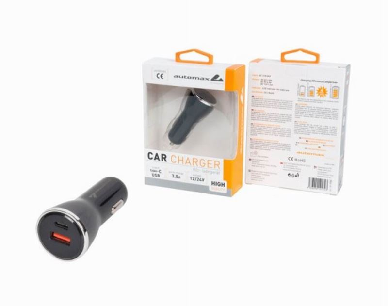 Incarcator auto cu 2 USB-uri,1x USB A, 1x Type C, Automax - imagine 2
