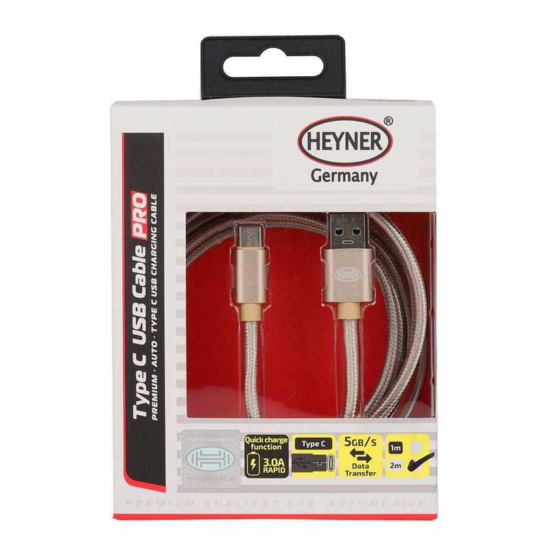 Cablu incarcator USB Tip C, 2m, auriu Gold, Heyner - imagine 2