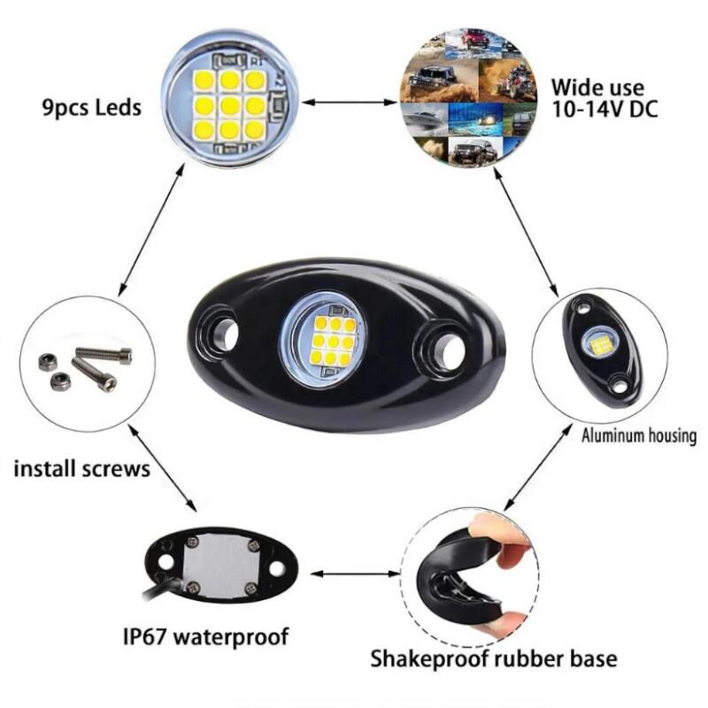 Set 2 lumini ambientale, sub masina, 9 LED-uri, 12V, 500lm, albe, Led Rock Light - imagine 3