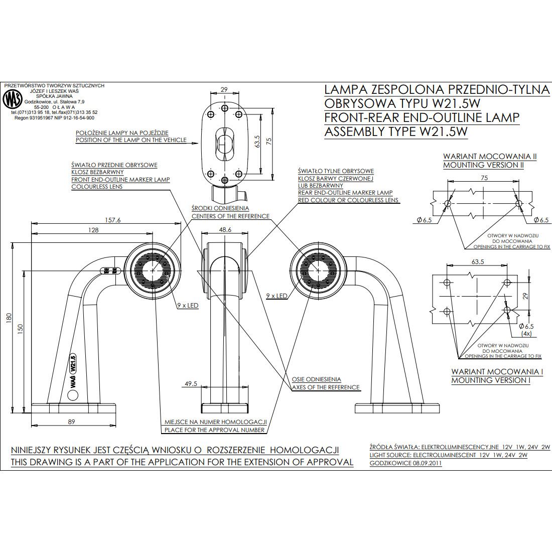 Lampa gabarit brat 187mm, oblic 45°, LED, AngelEye, dreapta, WAS - imagine 2