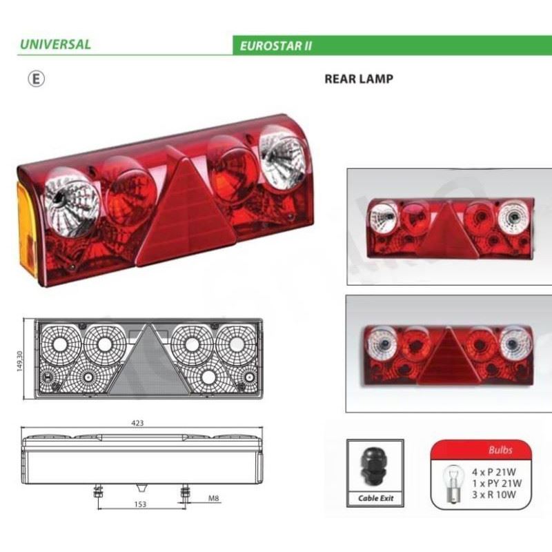 Lampa stop 420x150, 24V, 7 functii, cu triunghi, fara bec, Europoint 2, Stanga - imagine 2